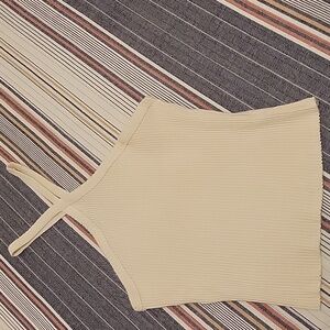 T.La Cream Ribbed Cotton Tank Top Halter Neckline Size Small